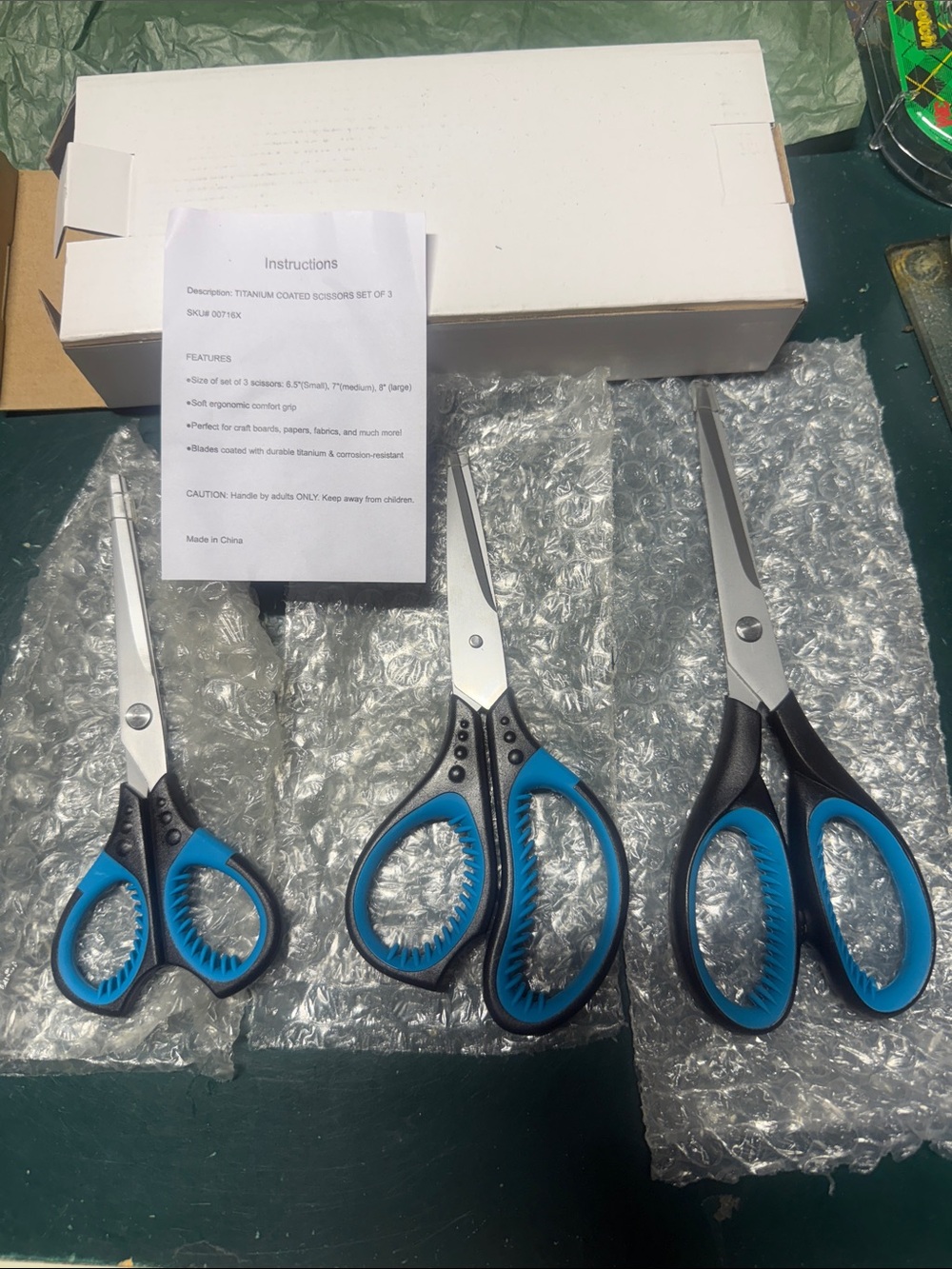 Set of 3 Blue and Black Kitchen/Office Scissors